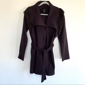 Cynthia Rowley Wool Fringe Sweater Coat Cardigan